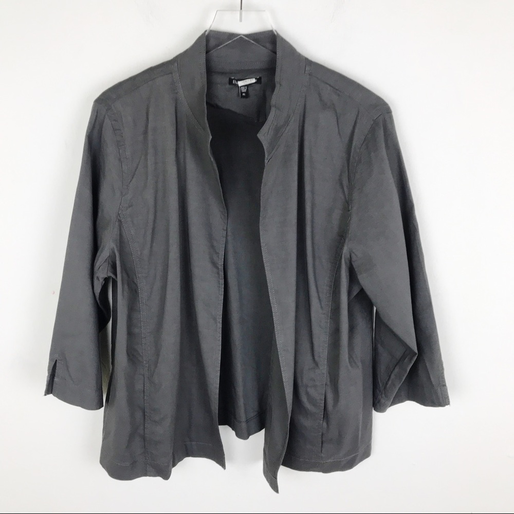 Eileen Fisher Grey Open Front Jacket Coat Linen XL